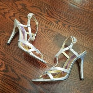 Hale Bob Silver High Heel Sandals
